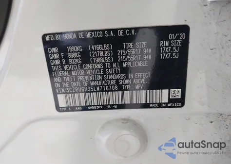 2020 Honda Hr-V Awd Lx from USA, damaged, VIN 3CZRU6H35LM716708